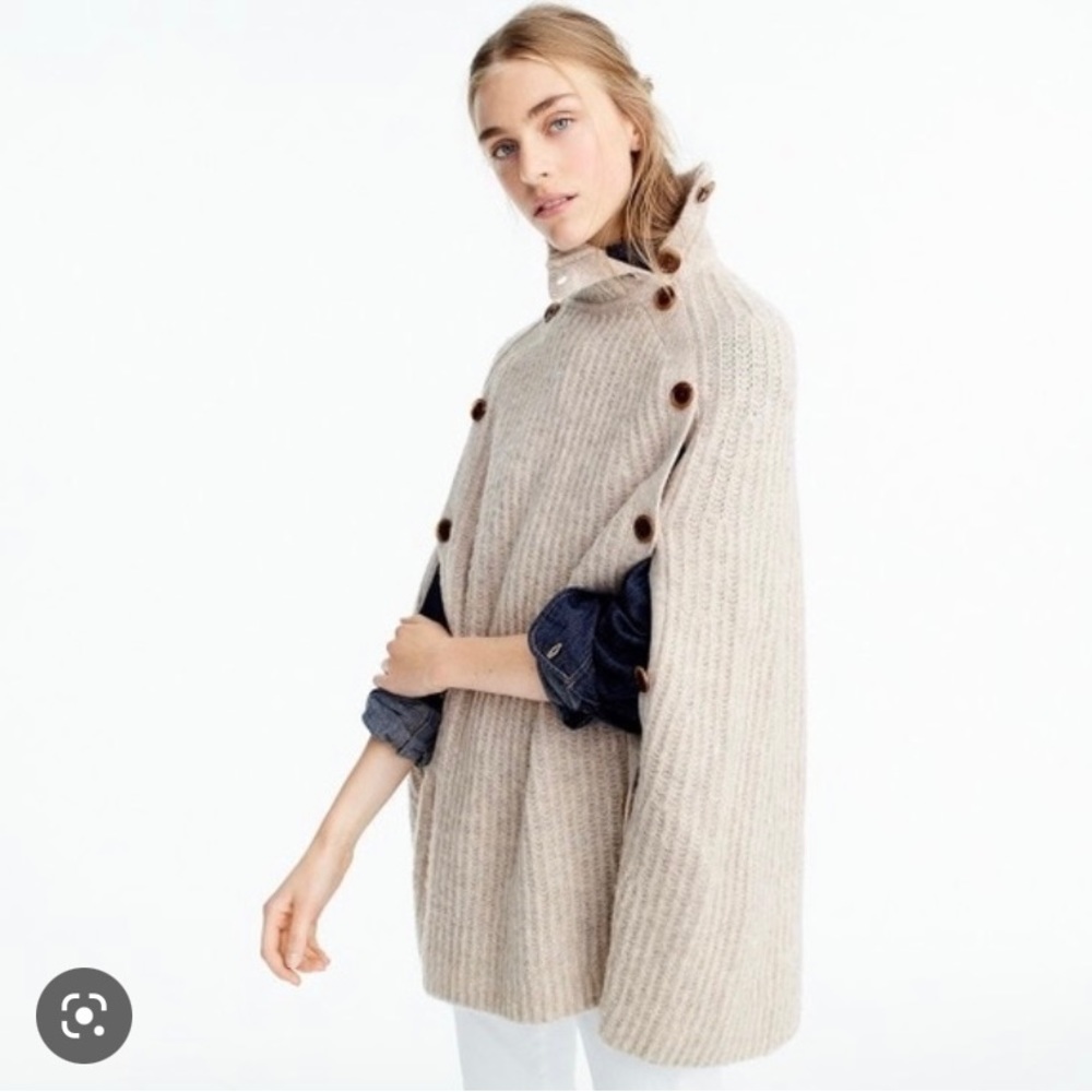 J. Crew Neutral Ribbed Button-Shoulder Poncho